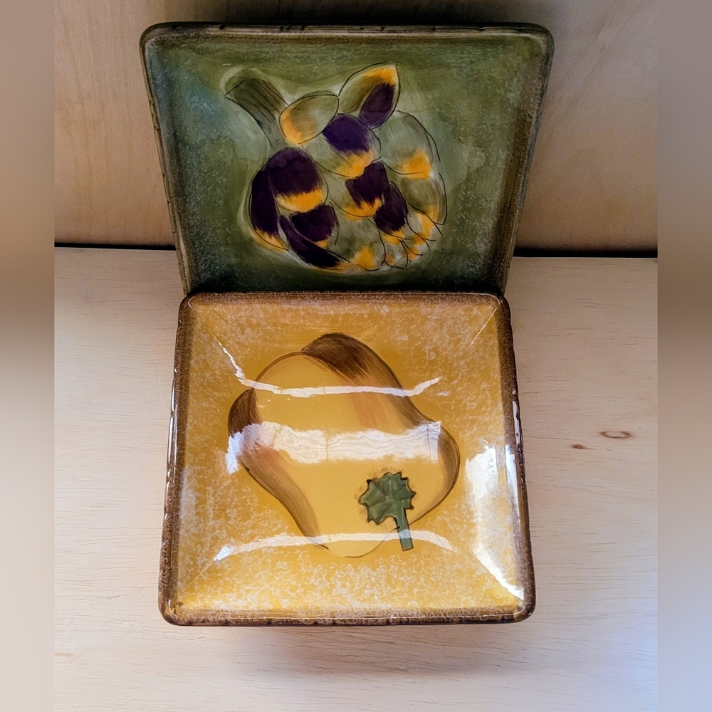 CLAY ART.. Hand-Painted Ceramic Square Dish Set..